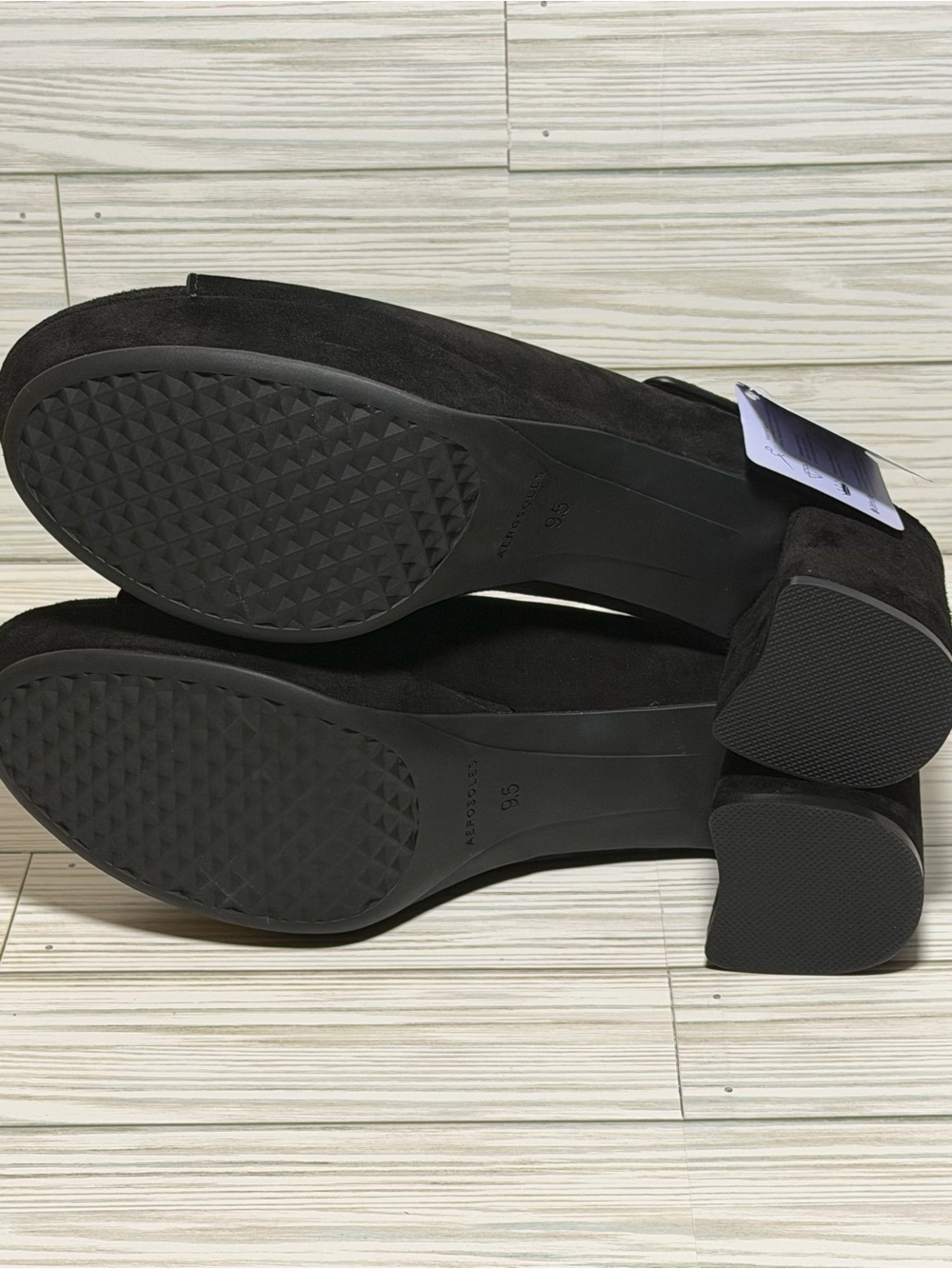 NWT Aerosoles Cornelia Women’s 9.5M Black Suede Peep Toe Platform Block Heel San - Picture 9 of 9